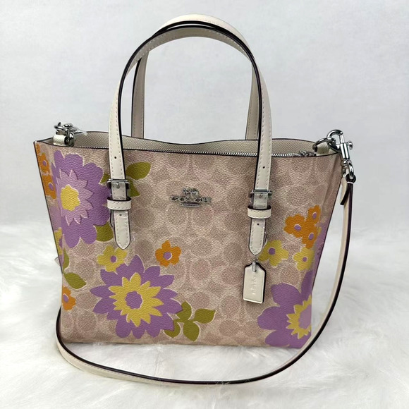 Coach Mollie Tote Bag 25 In Signature Canvas With Floral Print CBT23 Sand NWT - Picture 1 of 10